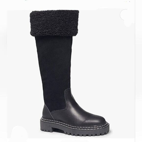 Splendid Antonia Sherpa trimmed black suede and leather boots Women's size 7 new - Picture 1 of 12